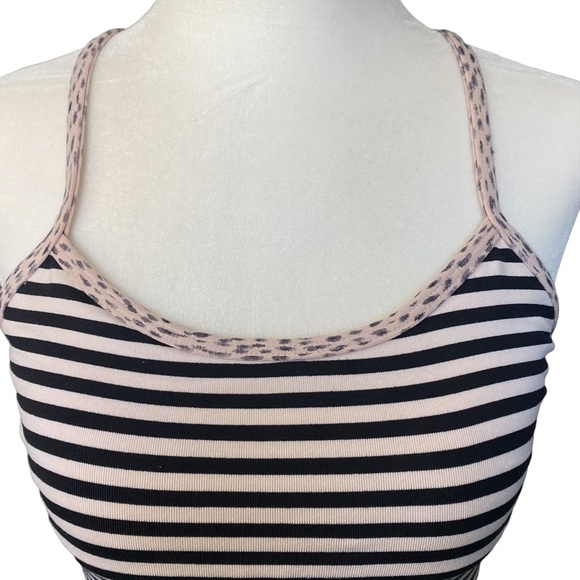 Lululemon Light Pink & Black Striped Racerback Tank Top w/ Built in Bra 4 - Picture 3 of 15